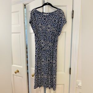 Boden Dress Navy & Light Blue Batik-Like Pattern Size 16L